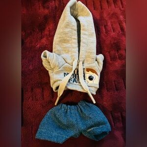 Labubu outfit 17cm  Gray Baby Hoodie with Character Design and jeans